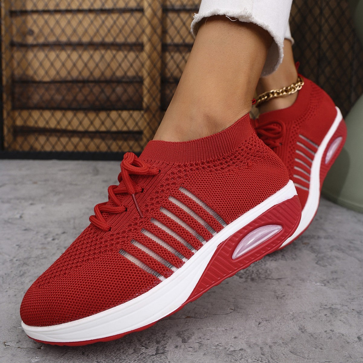 Spring And Autumn New Lace-up Slip-on Wedge Flying Woven Sports Shoes Women