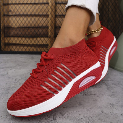 Spring And Autumn New Lace-up Slip-on Wedge Flying Woven Sports Shoes Women