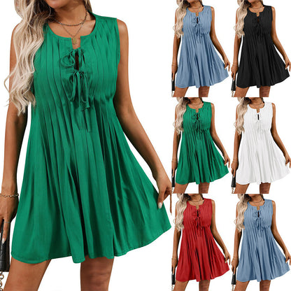 Lace-up Fashion Short Sleeveless Holiday Dress