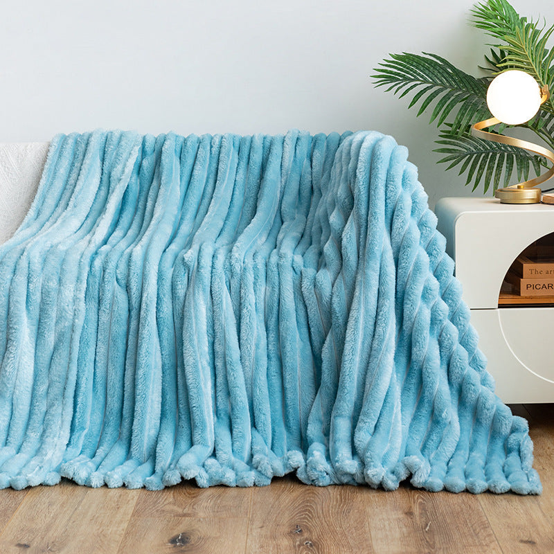 Wide Strip Dehaired Angora Blanket Multi-functional Nap Fleece-lined Thickened