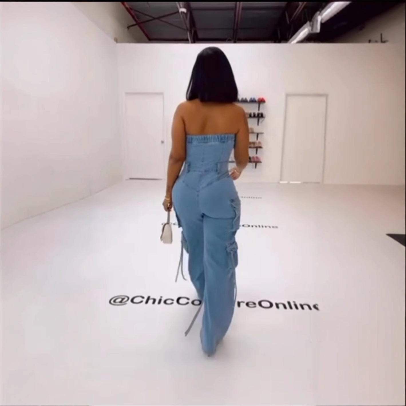 Tube Top Multi-pocket Workwear Jumpsuit Multi-button