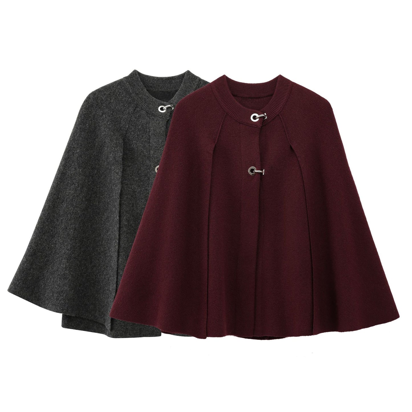 Cape Round Neck Long Sleeve Knitted Sweater Coat