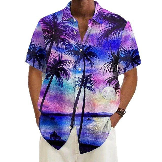 Summer New Men's Clothing Casual All-matching Fashion Trendy Printed Plant Pattern High Quality Short Sleeve Shirt