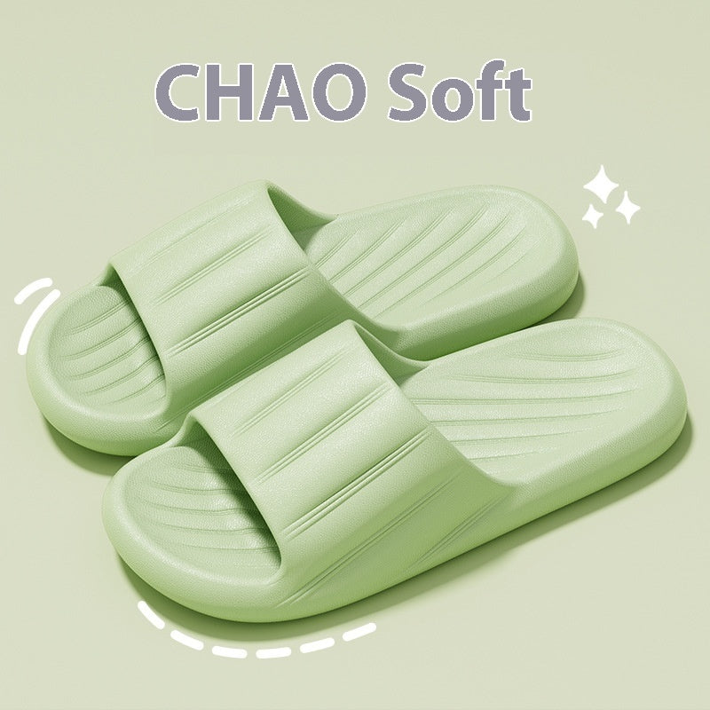 Fashion Solid Color Striped Home Slippers Summer Thick Bottom Non-slip Bathroom Slipper Women Men Couples Shoes