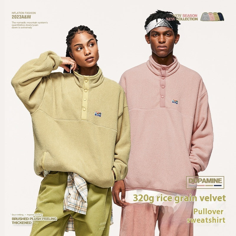All-matching Loose Men's Clothing Thick Rice Grain Velvet Thermal Pullover Hoodie