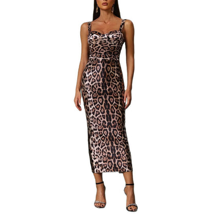 Sexy Tube Top Strappy Leopard Print Long Dress