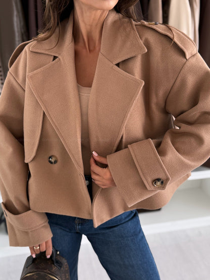 Women's Solid Color Long Sleeve Casual Short Woolen Coat
