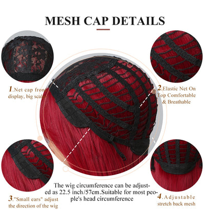 Red Long Straight Wig Head Cover With European And American Style