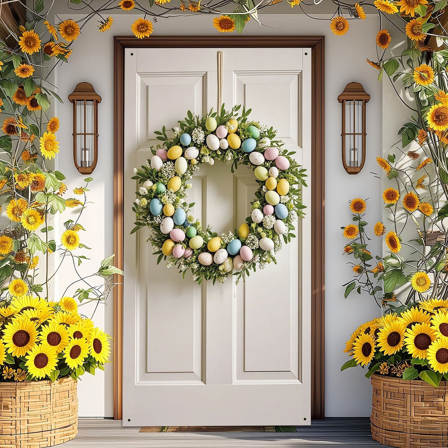 Colorful Egg Garland Pattern Party Wall Easter Home Door Frame Banner