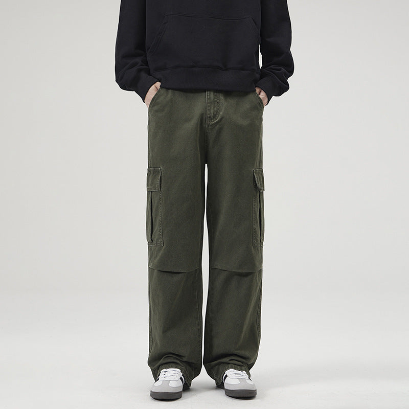 Men's Clothing Retro Washed Stonewashed Pure Cotton Casual Pants Straight Loose