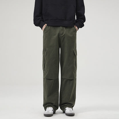 Men's Clothing Retro Washed Stonewashed Pure Cotton Casual Pants Straight Loose