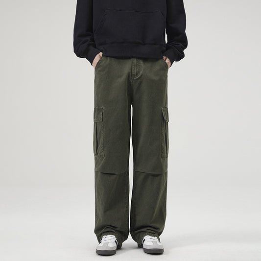 Men's Clothing Retro Washed Stonewashed Pure Cotton Casual Pants Straight Loose