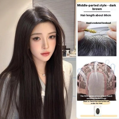 Jaulin Wig Women's Long Hair Forehead Lace Full-head Wig New Artificial Natural Mid-length Long Straight Hair Full Top Wig