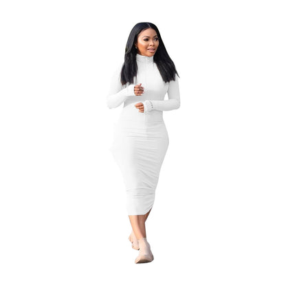 Casual Fashion Sunken Stripe Solid Color Letter Embroidery Long Sleeve Dress