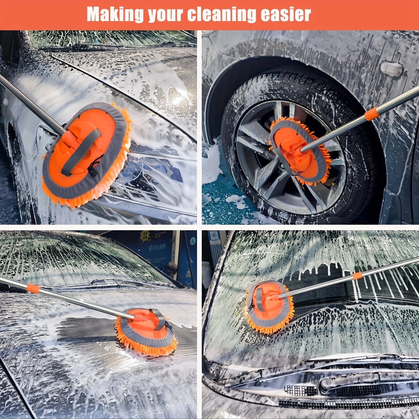 Stainless Steel Rod Length Handle Car Cleaning Tool Car Wash Mop