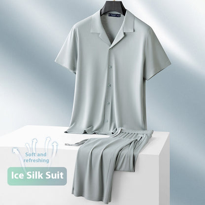 Shirt Men's Clothing Ice Silk Casual Set