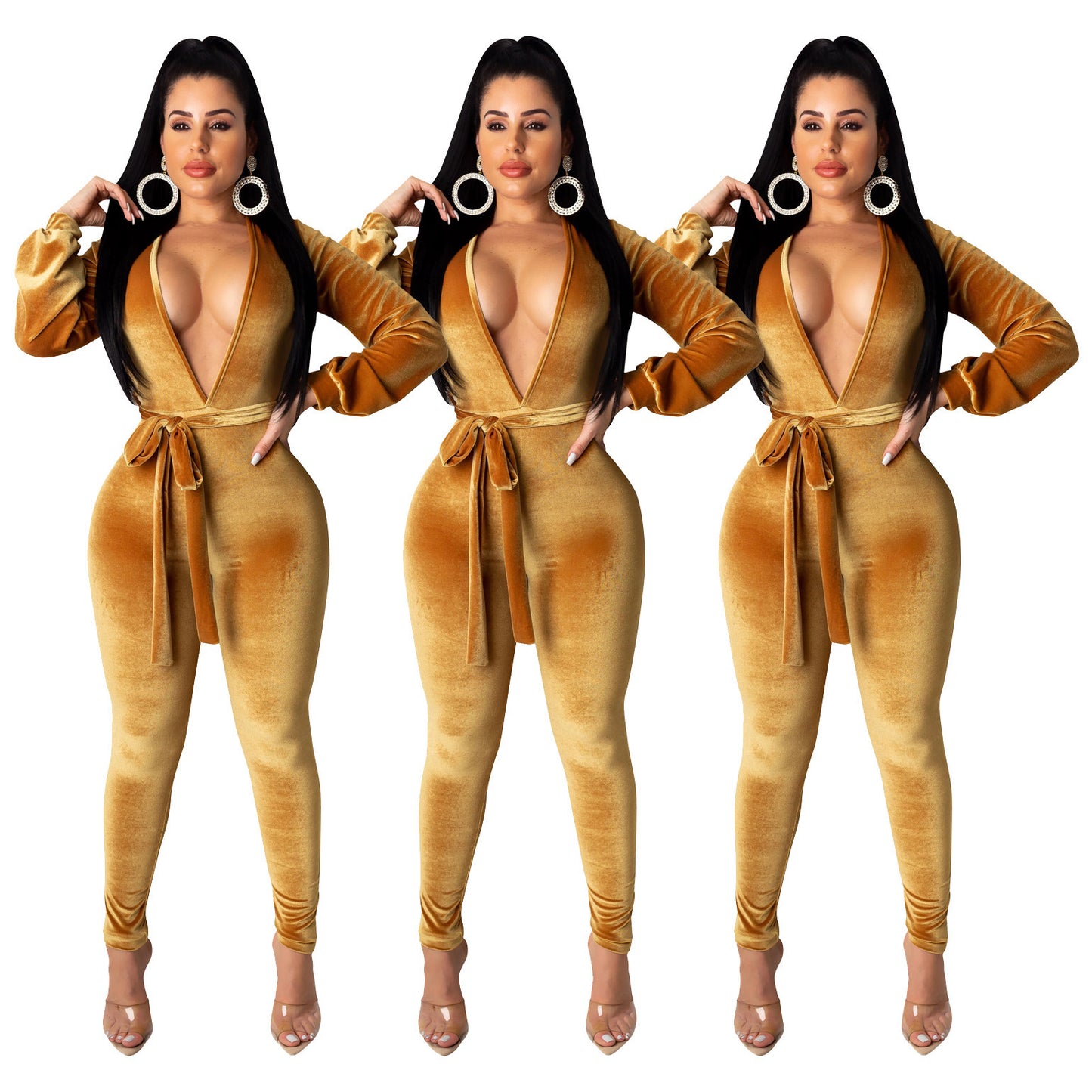 Sexy Fashion Solid Color Silver Fox Velvet Jumpsuit