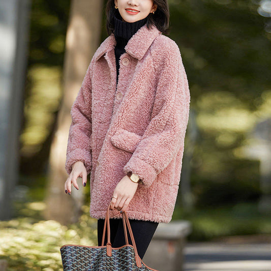 Women's New Fleece And Thickened Lamb Wool Lapel Loose Top
