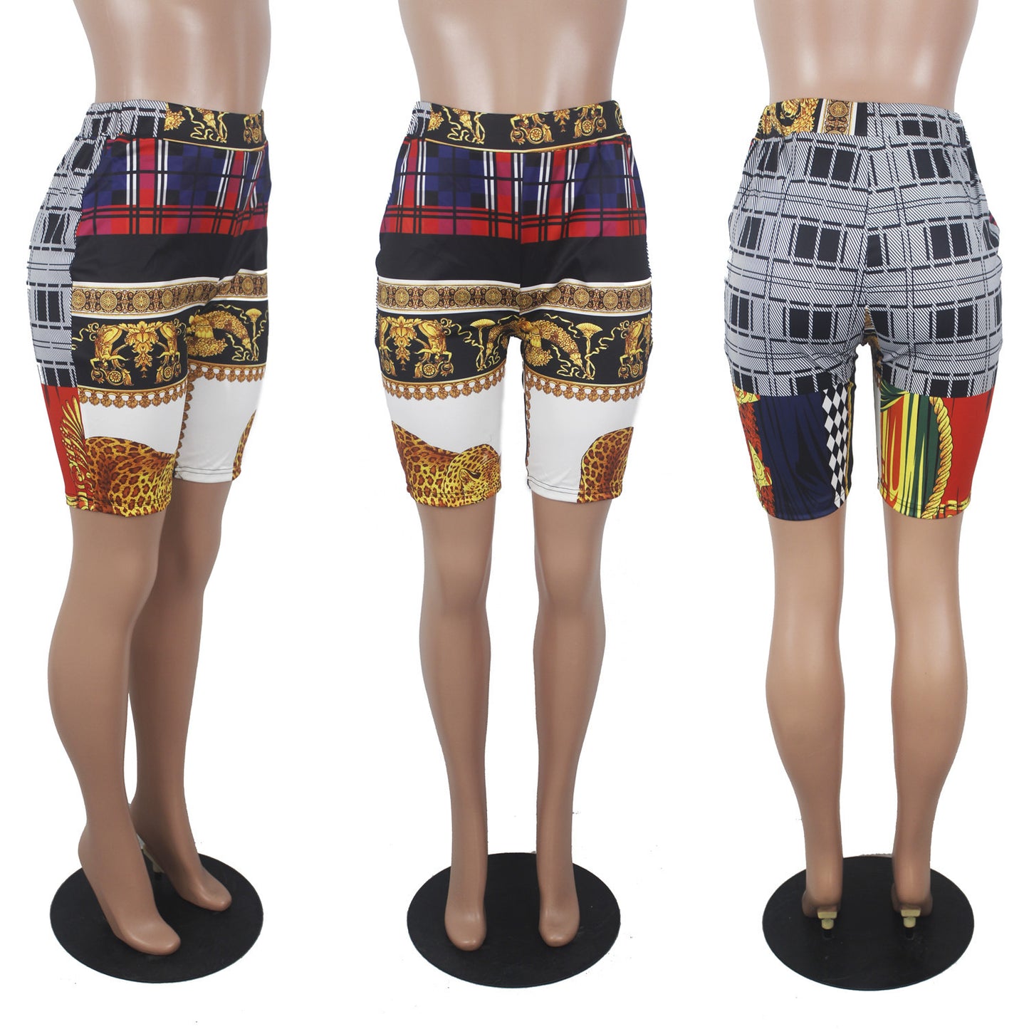 Women's Fashion Casual Contrast Color Pattern Printed Shirt Skirt Shorts Suit