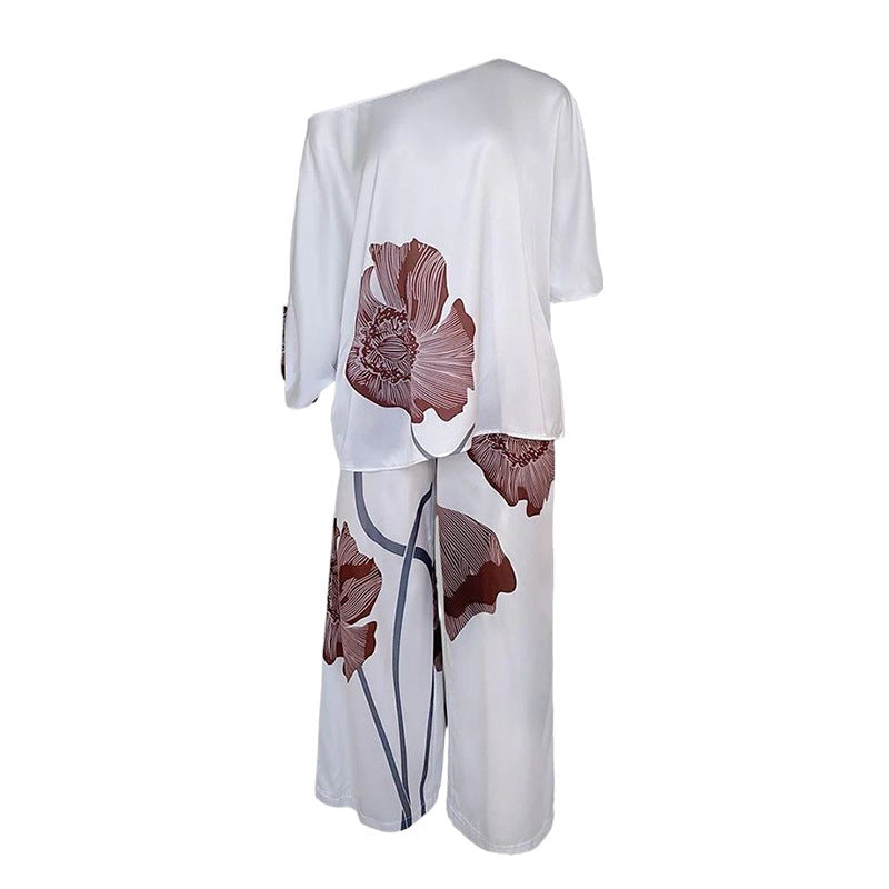 Loose Printed Top Straight-leg Pants Casual Fashion Set