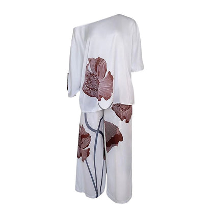 Loose Printed Top Straight-leg Pants Casual Fashion Set