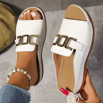Ins Chain Wedges Sandals Summer Fashion Platform Peep-toed Slides Slippers Outdoor Thick Bottom Roman Shoes For Women