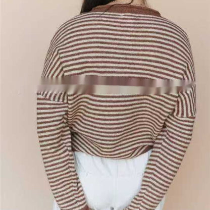Women's Contrast Color Striped Casual Cardigan Slim Slimming Knitted Sweater