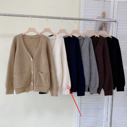 Winter New Horn Button Loose Sweater Coat