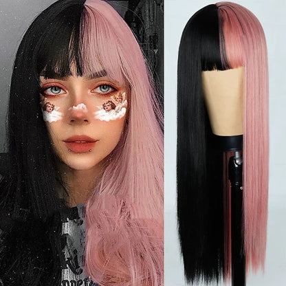 Cosplay Festival Wig Double Color Matching Head Straight Bangs