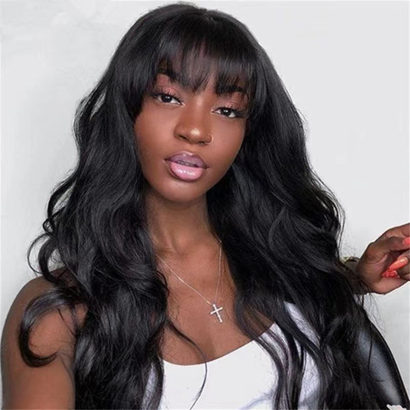 Wig Female Air Bangs Long Curly Hair Big Wave Roll Black Medium Chemical Fiber Hair