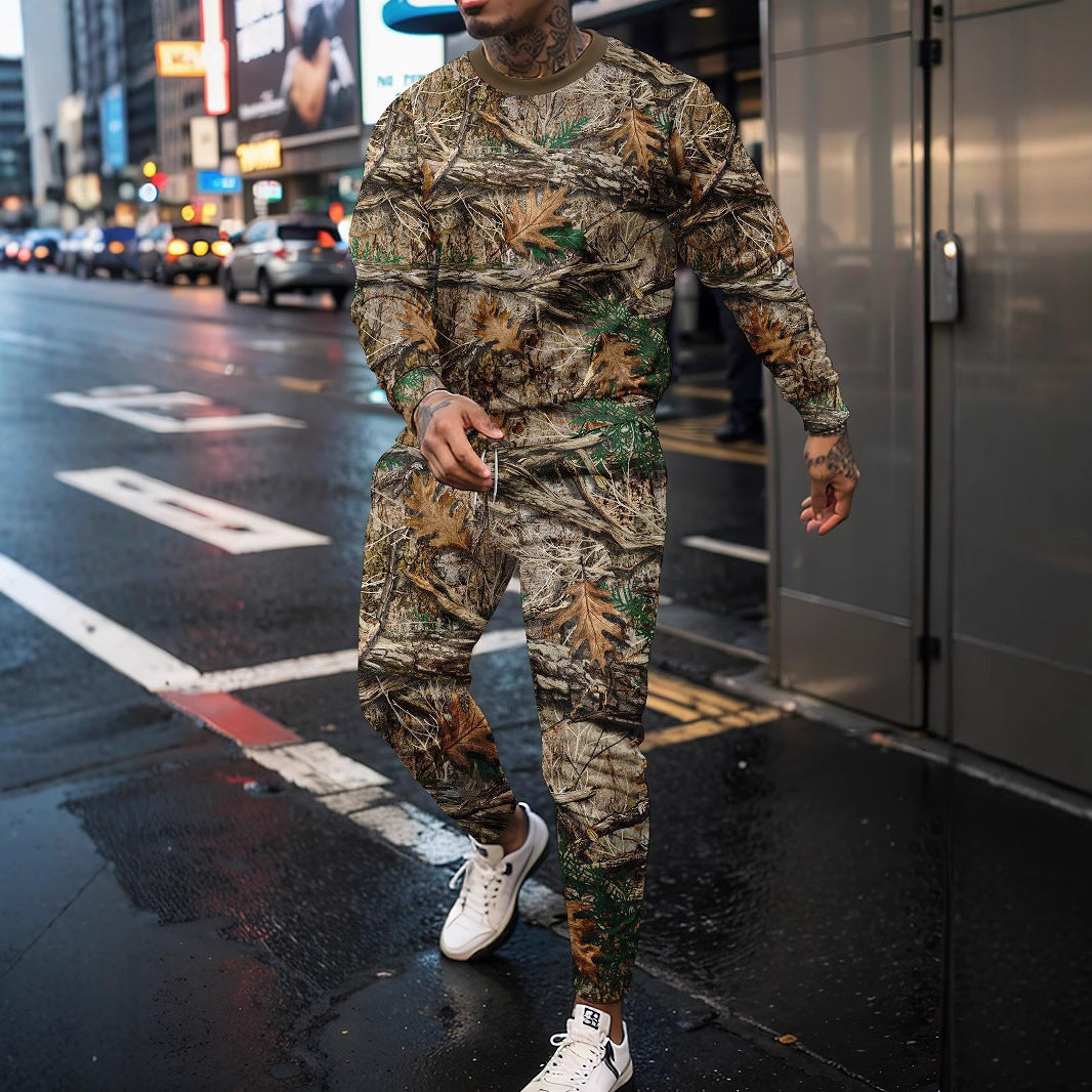 Round Neck Sweater Jungle Camouflage Sportswear Long Sleeve Two-piece Pants
