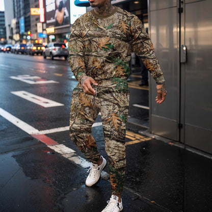 Round Neck Sweater Jungle Camouflage Sportswear Long Sleeve Two-piece Pants