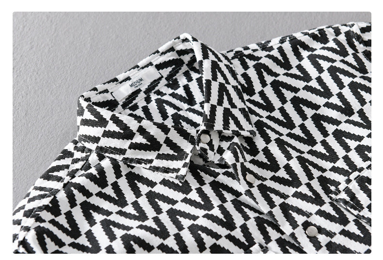 Men's Clothing Print Plaid Long Sleeve Casual Loose Shirt