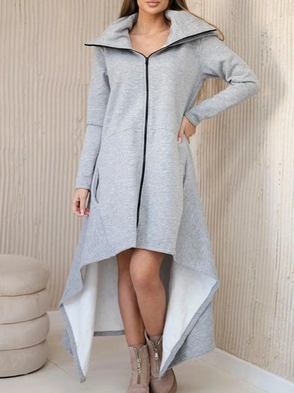Solid Color Hooded Loose Zip All-matching Hoodie Skirt