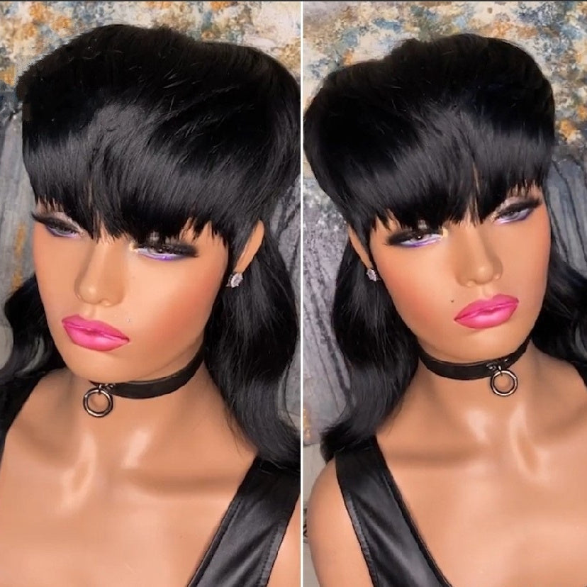 Bangs Black Front Short Back Long Brazilian Wig