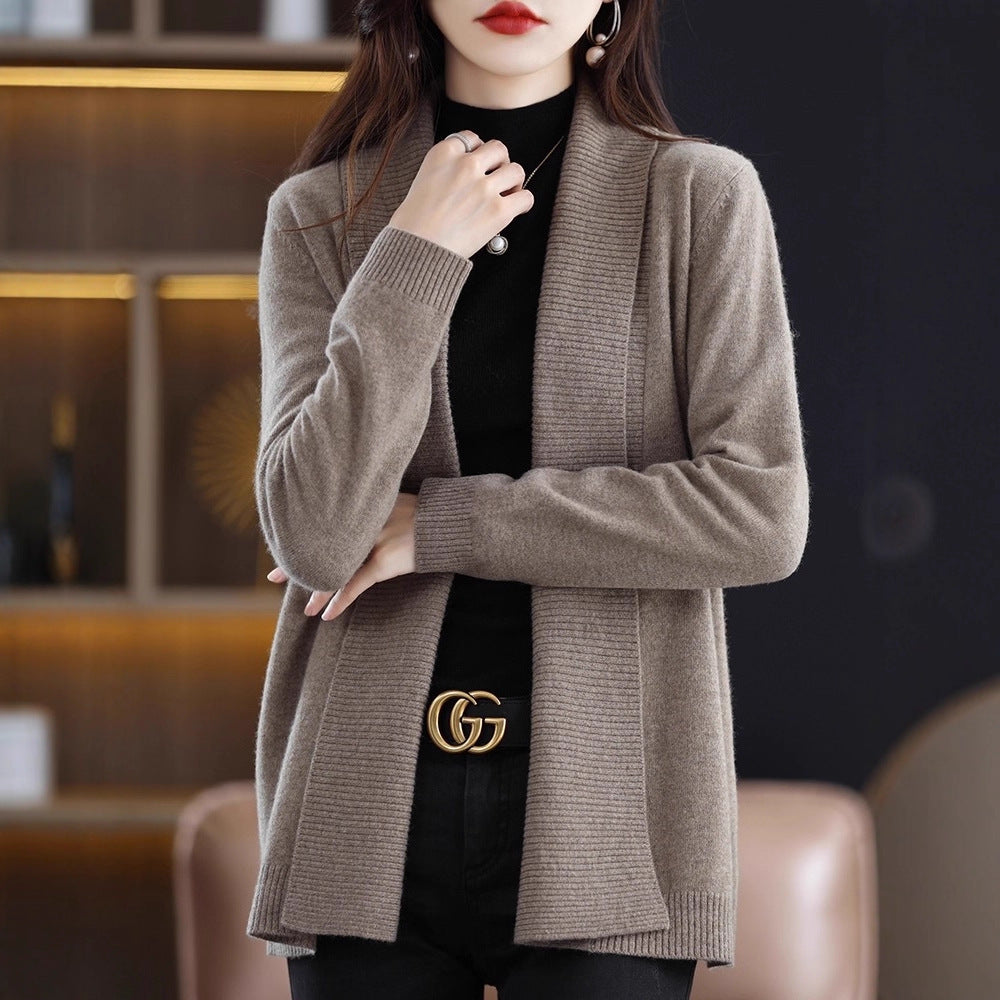 Fashion Cardigan Mid-length Lapel Outer Long-sleeves Sweater