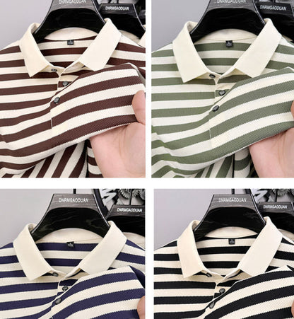 Lapel Jacquard Stripes Breathable Sweat Absorbing Business Casual Men's Clothing