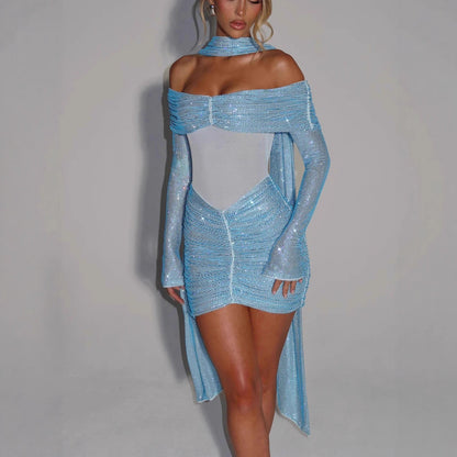 New Elegant Rhinestone Waist-tight Hot Girl Tube Top Sexy Dress