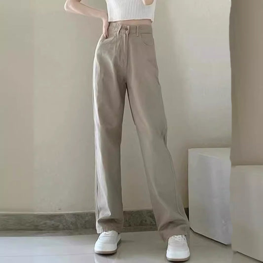 Solid Color Simple Straight Jeans For Women