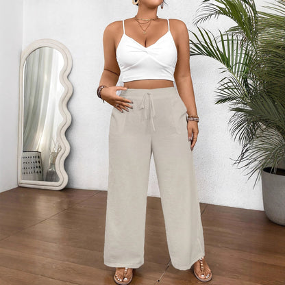 Drawstring Wide Leg Pocket Trousers Loose Women