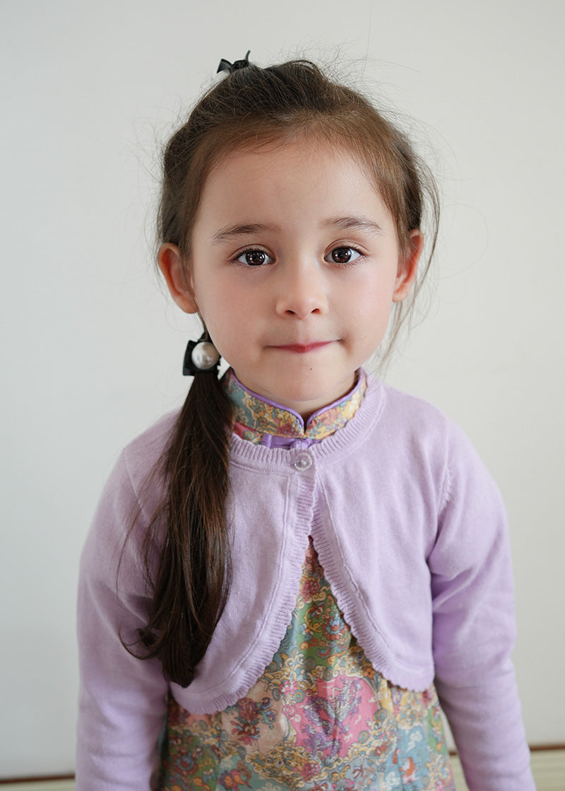 New Korean Style Round Neck Girl's Knitted Cardigan Coat Medium And Large Kids' Sweater Shawl