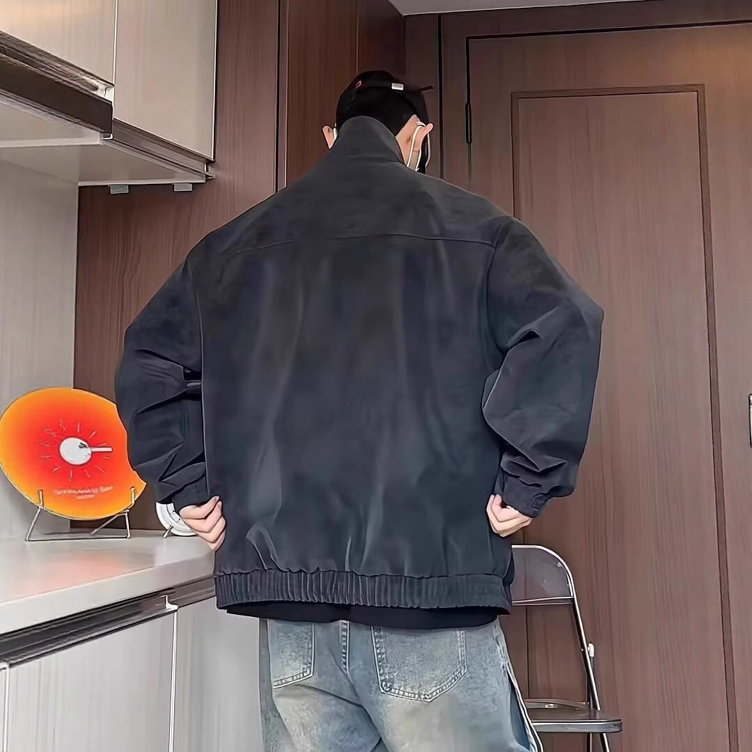 Vintage Tie-dyed PU Leather Leather Clothing With Stand Collar Jacket