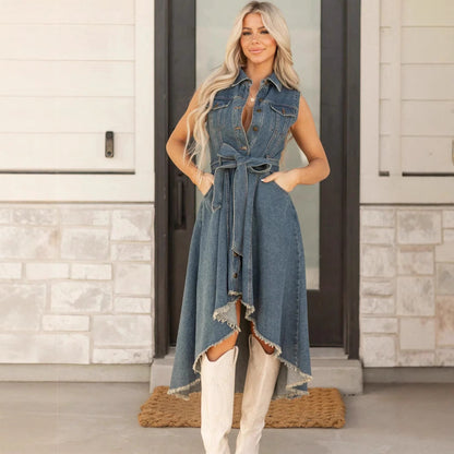 Sleeveless Irregular With Personality Raw Edge Dress