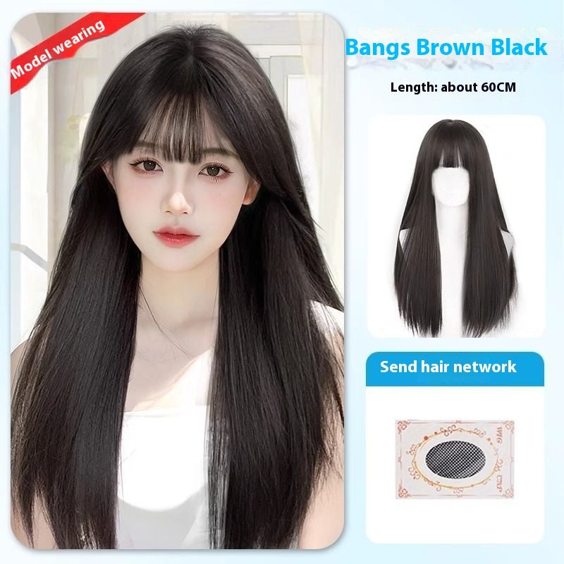 Jaulin Wig Women's Long Hair Forehead Lace Full-head Wig New Artificial Natural Mid-length Long Straight Hair Full Top Wig