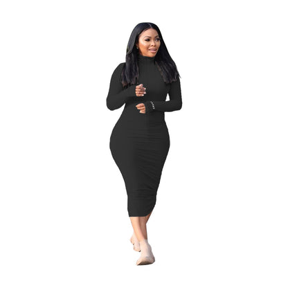 Casual Fashion Sunken Stripe Solid Color Letter Embroidery Long Sleeve Dress