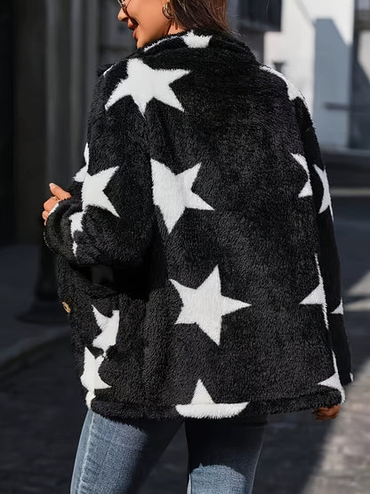 Women's Printed Double-sided Plush Casual Button Plush Coat