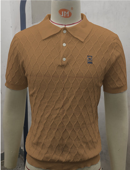 Textured Stitching POLO Short Sleeved Knitted Shirt Top