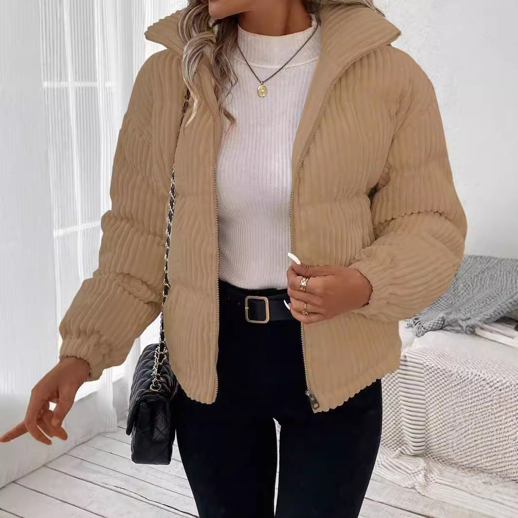 Commute Style Stand Collar New Pure Color Cotton Clothing