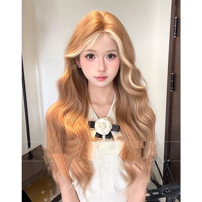 One-word Lace Long Curly Hair Natural Full-head Wig