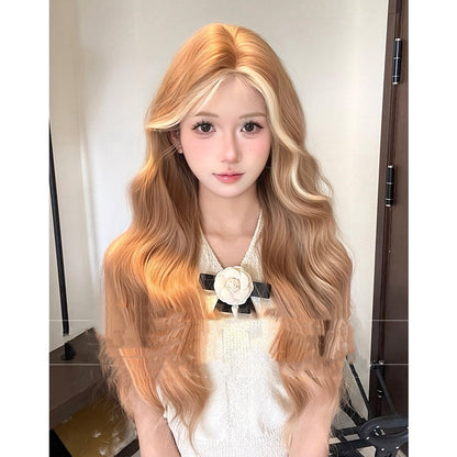 One-word Lace Long Curly Hair Natural Full-head Wig